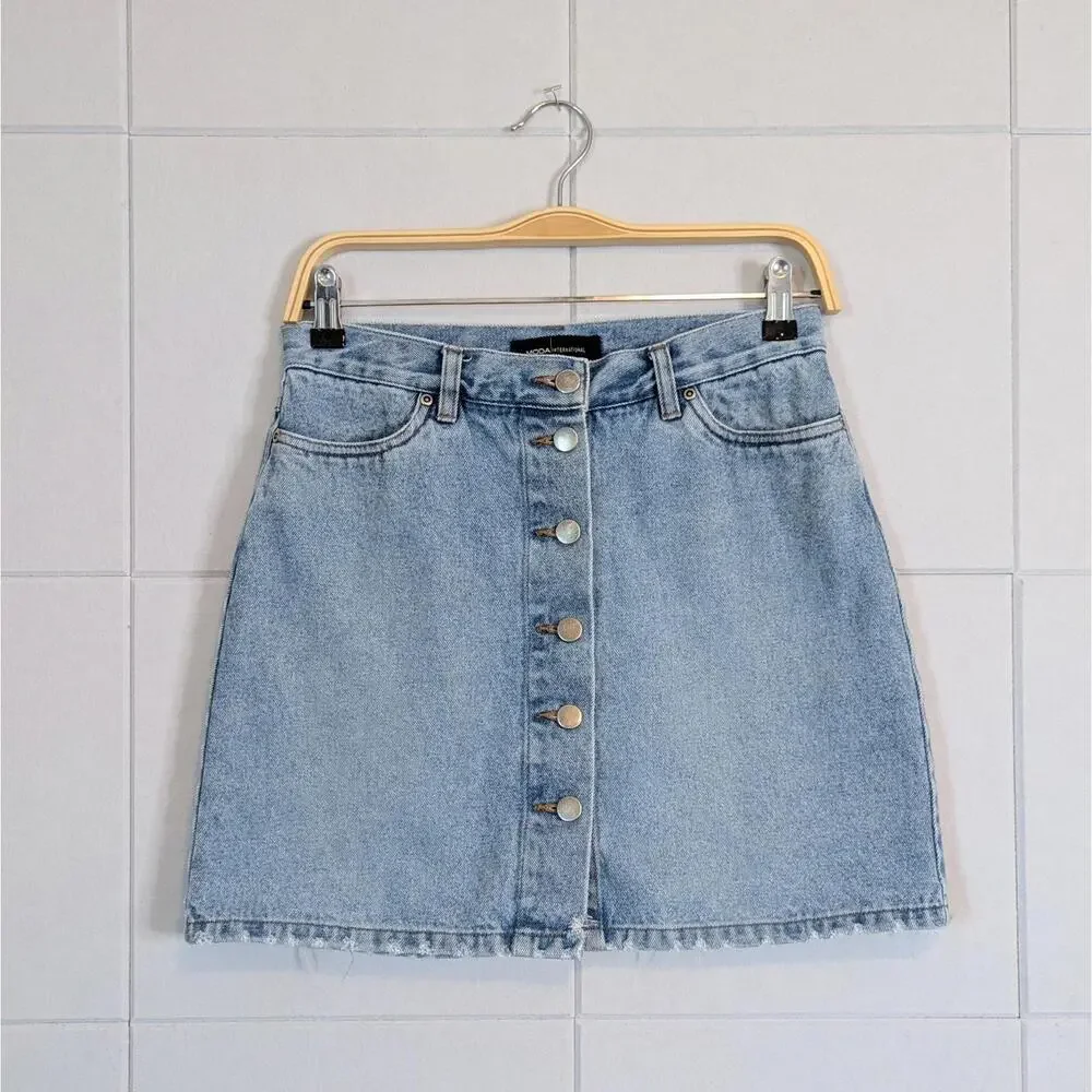 Vintage 90s Moda International button front denim mini skirt